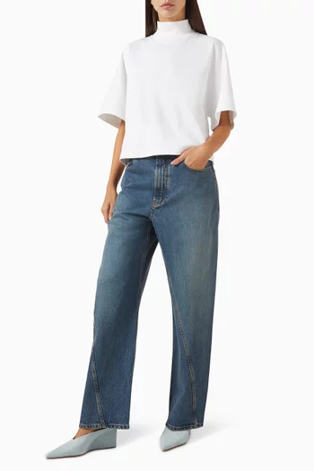 Ribbed High-neck Top in Cotton-jersey