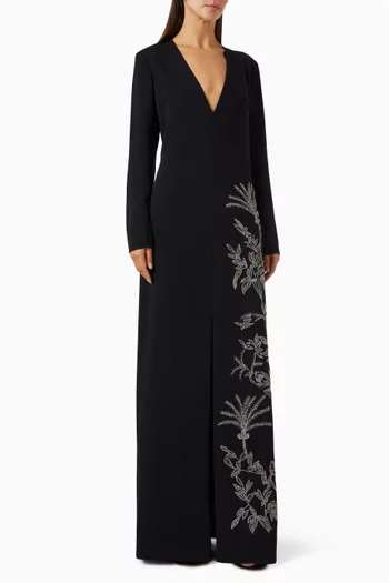Vita Hand-beaded Column Gown in Crepe