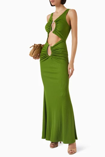 Paisley Ruched Disconnect Strapless Tank Maxi Dress in Jersey