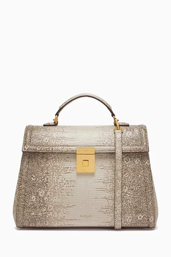 Midi Paris Top-handle Bag in Lizard-printed Leather