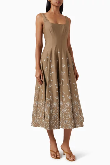 Wells Embroidered Dress in Cotton Poplin