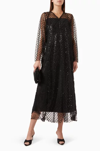 Sequin-embellished 3D Floral Abaya