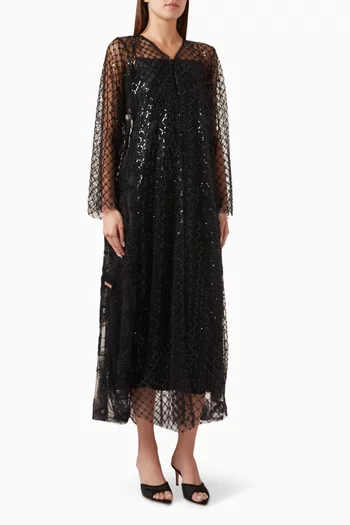 Sequin-embellished 3D Floral Abaya