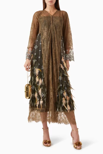Feather & Sequin-embellished Abaya