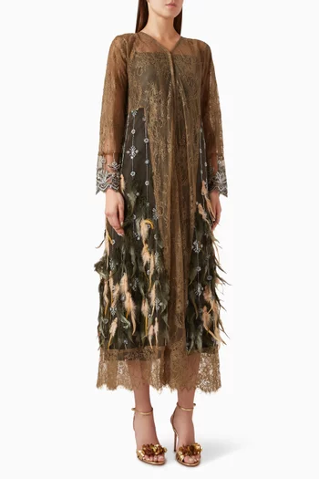 Feather & Sequin-embellished Abaya