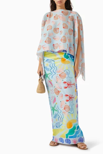 Seashell-print Top & Pareo Set