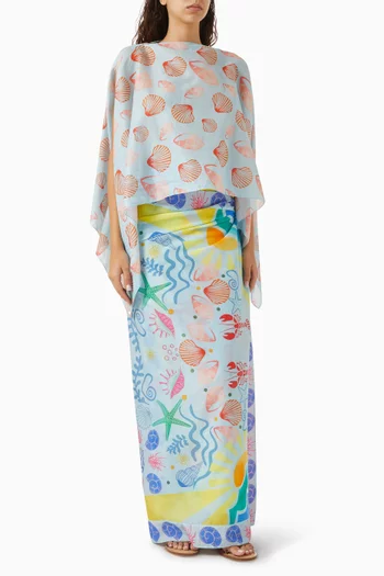 Seashell-print Top & Pareo Set