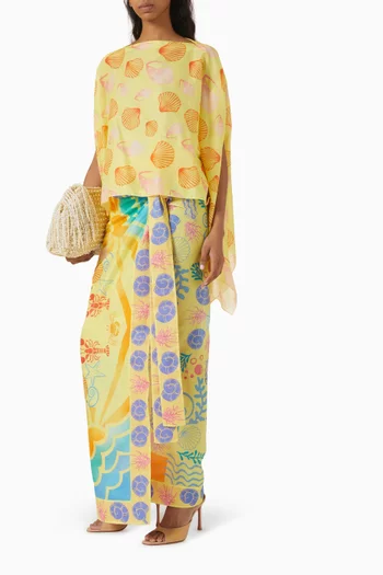 Seashell-print Top & Pareo Set