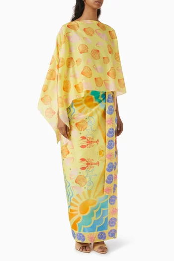 Seashell-print Top & Pareo Set