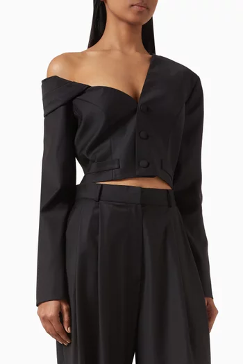 Crop Asymmetric Mini Blazer in Wool Blend