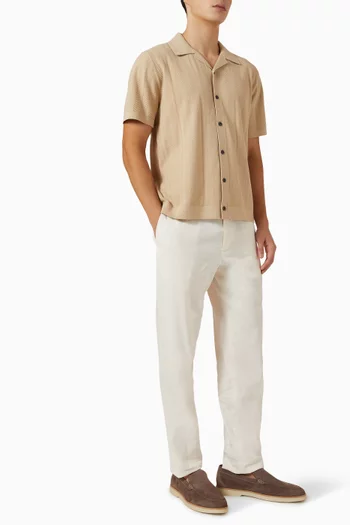 قميص بياقة بطية قطن مجدول قليلاً