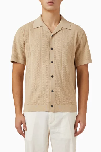 قميص بياقة بطية قطن مجدول قليلاً