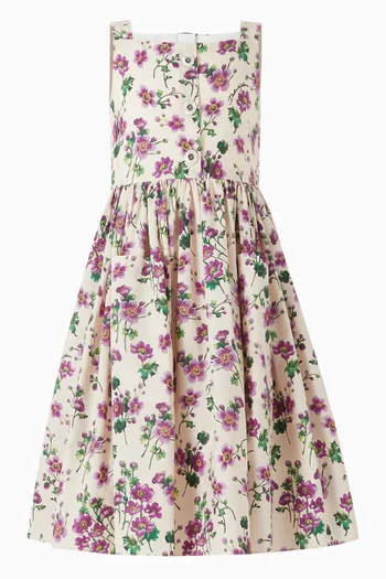 Violets-print Dress in Poplin