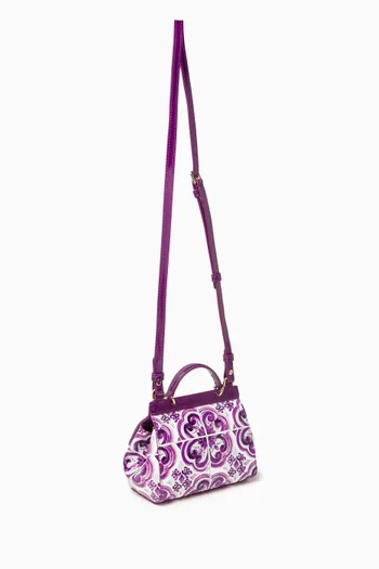 Majolica Print Top Handle Bag in Leather