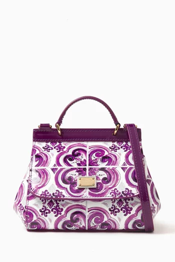 Majolica Print Top Handle Bag in Leather