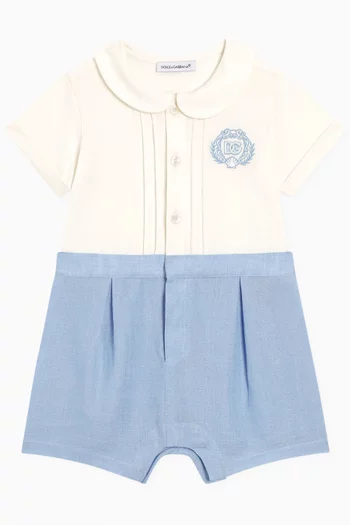 Embroidered logo Romper in Cotton & Linen