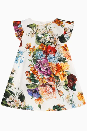 Flower-print Dress in Cotton-poplin