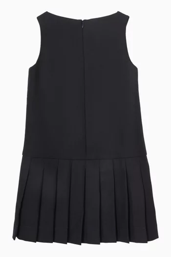 Logo Pleated Dress in Virgin Wool