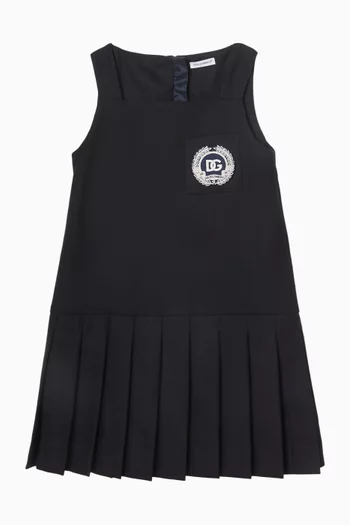Logo Pleated Dress in Virgin Wool