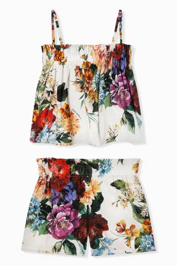 Flower-print Top & Shorts Set in Poplin
