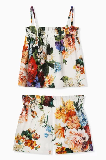 Flower-print Top & Shorts Set in Poplin