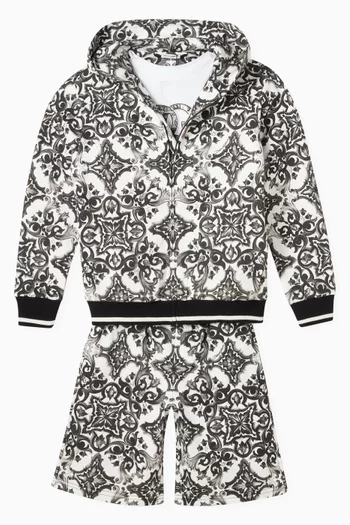 Printed Zip Hoodie in Cotton