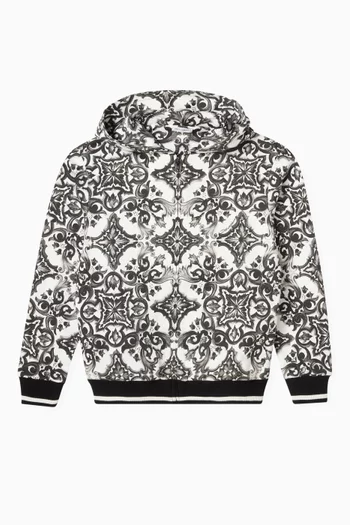 Printed Zip Hoodie in Cotton