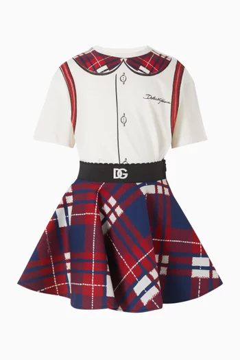 تنورة بنقشة مربعات مزيج قطن