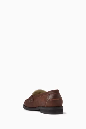 Wilde Bison Skull Penny Loafers in Crackled Leather