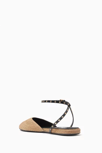 Flat Sandals in Paper Straw & Lambskin Leather