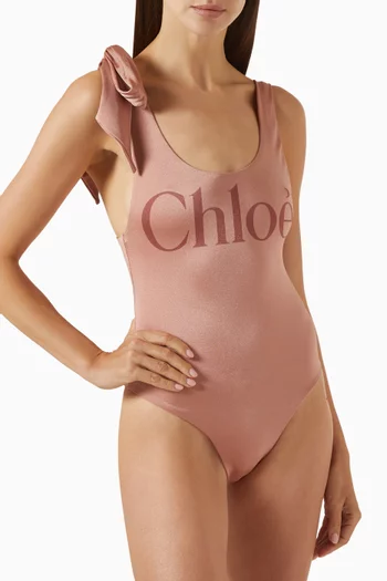 Knotted One-piece Logo Swimsuit
