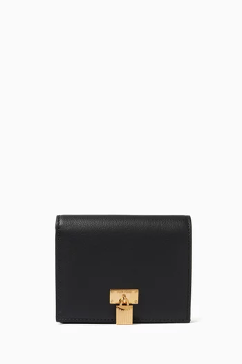 محفظة صغيرة بتصميم القفل المميز للماركة جلد طبيعي بارز الملمس