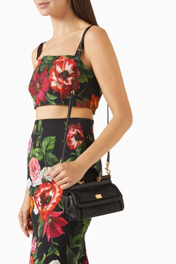 Small Sicily Embroidered Top-handle Bag in Leather