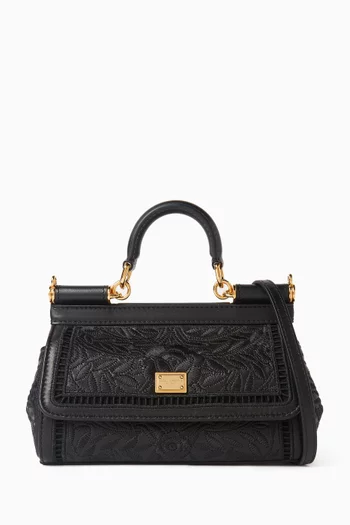 Small Sicily Embroidered Top-handle Bag in Leather