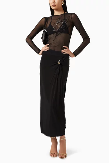 تنورة متوسطة الطول بحلية على شكل حلقة مزيج فيسكوز