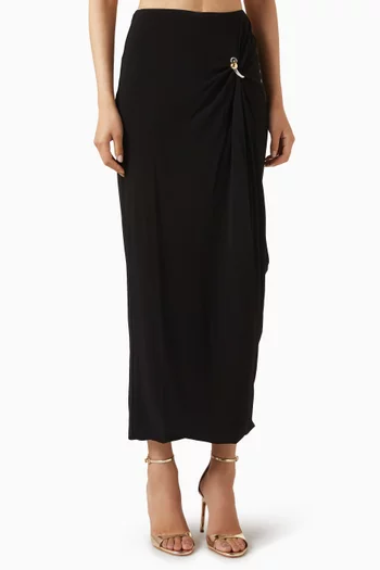 تنورة متوسطة الطول بحلية على شكل حلقة مزيج فيسكوز