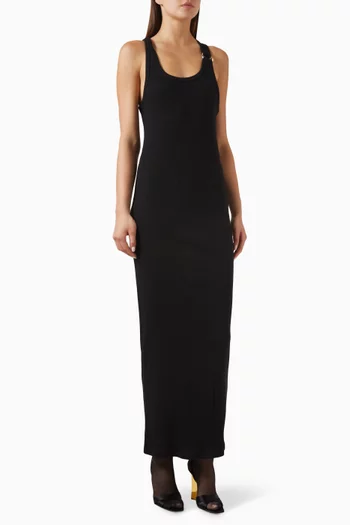 Piercing Ring Ribbed Maxi Dress in Cotton