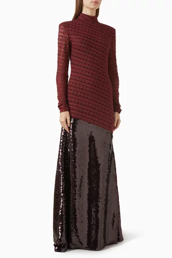 Turtleneck Maxi Dress in Lace & Sequins