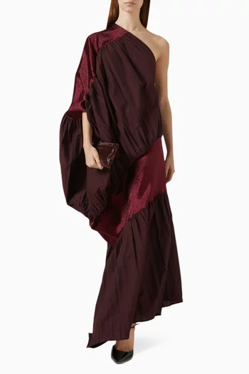 فستان طويل بكتف مكشوف نسيج مطاطي