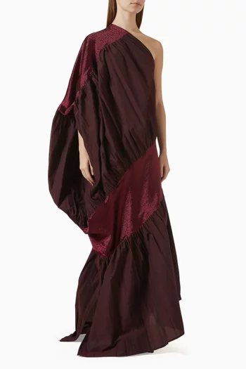 فستان طويل بكتف مكشوف نسيج مطاطي