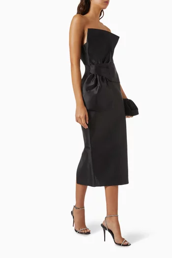 فستان ديفينيتي متوسط الطول بعقدة وتصميم بلا حمالات