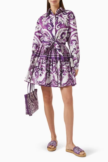 Majolica-print Pleated Mini Skirt in Poplin