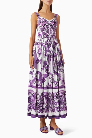 فستان بنقشة مايولكا بوبلين