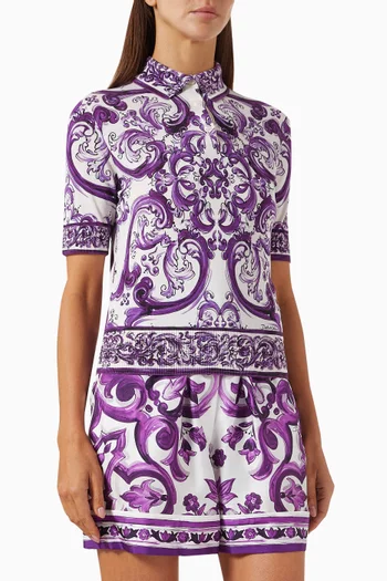 Majolica-print Polo Shirt in Silk