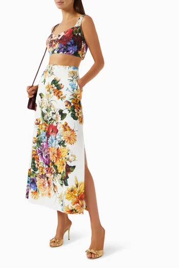 بلوزة بصدرية مزينة بنقشة زهور مزيج قطن