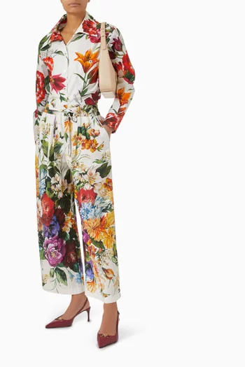 Bouquet-print Pants in Poplin