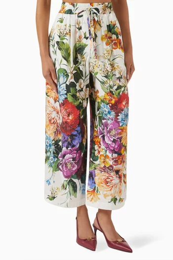 Bouquet-print Pants in Poplin