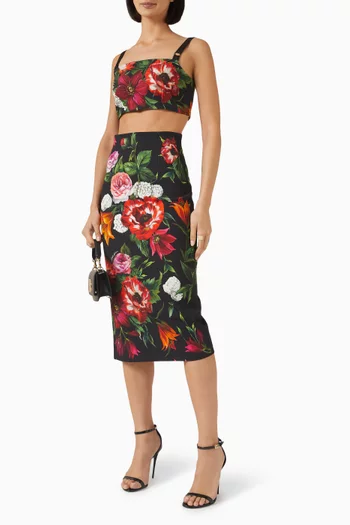 Floral-print Midi Skirt in Cotton-blend