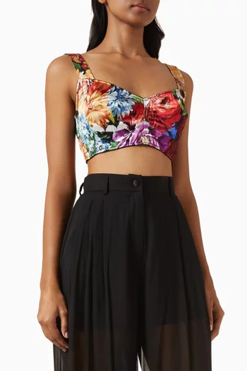 Floral-print Bustier Top in Satin-viscose