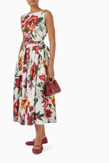 Floral-print Midi Dress in Poplin